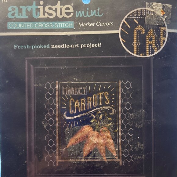 Cross Stitch Kit Artiste Mini Counted Market Carrots Zweigart 7X7 Needle-Art - Picture 4 of 4